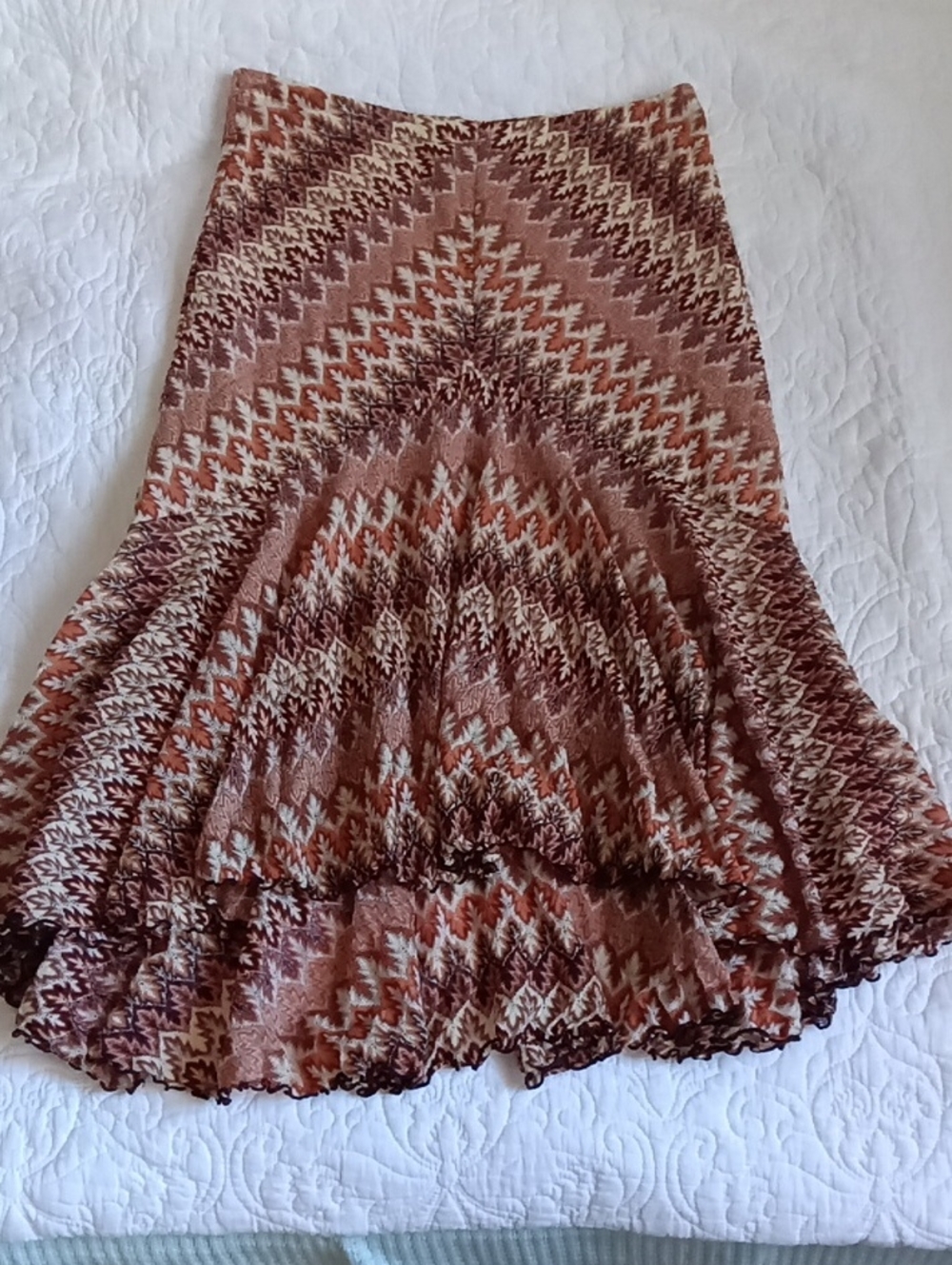 Banana Republic High-Low Chevron Midi Skirt in Brown and Cream